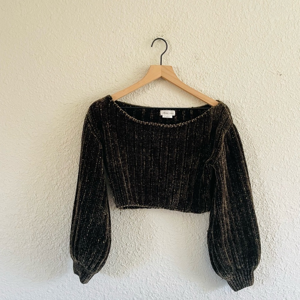 Lovers + Friends Chenile Deep Green Cropped Sweater